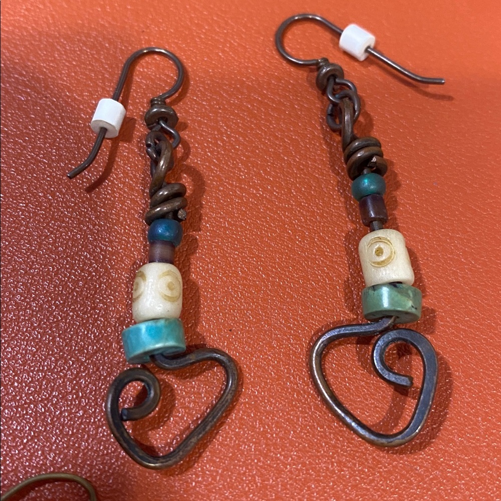3/$10 Handmade antiqued Gold drop oval and Copper Heart Drop Earrings - Picture 2 of 4